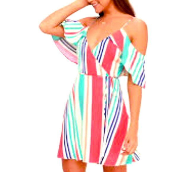 Lulus stripe colorful wrap dress size large - Picture 1 of 9